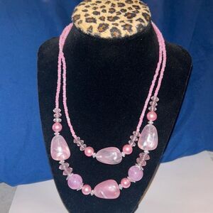 Pink Double-Strand Statement Beaded Necklace